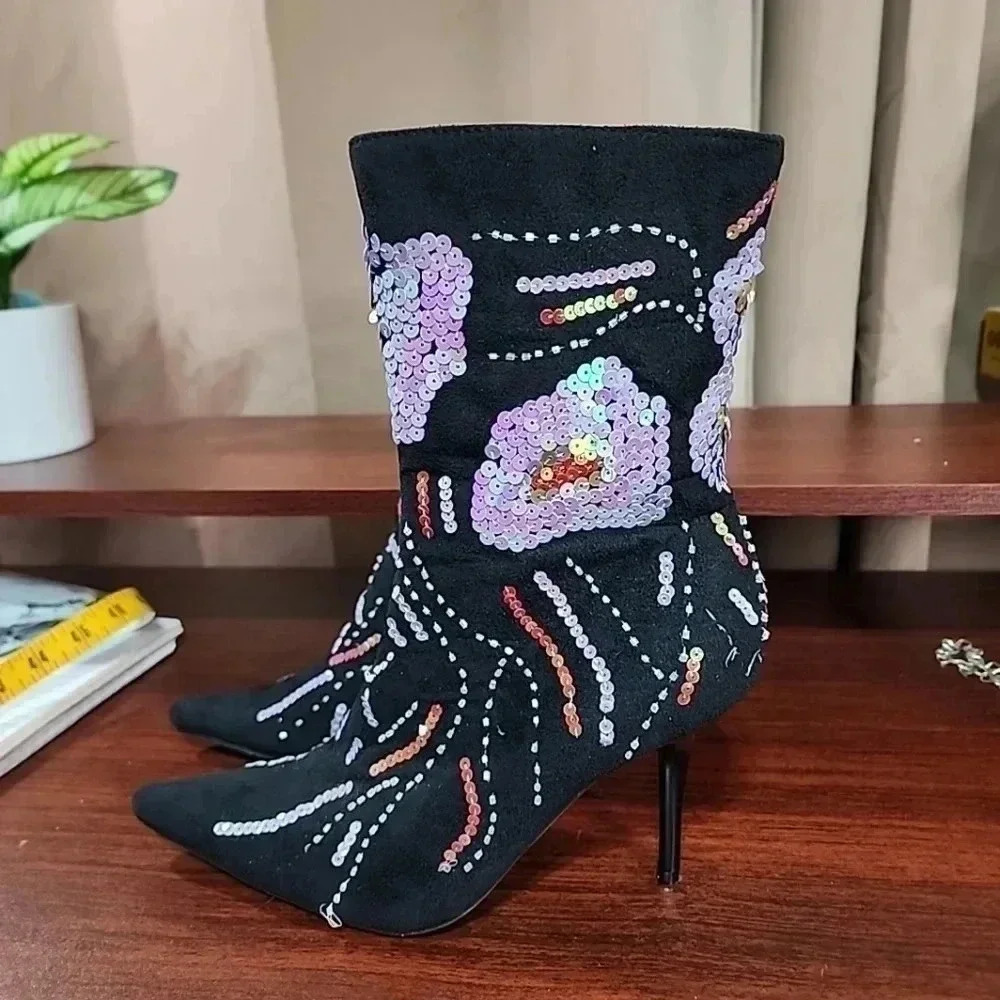 Sequin Pointed toed ankle boots size 7 - Picture 10 of 14